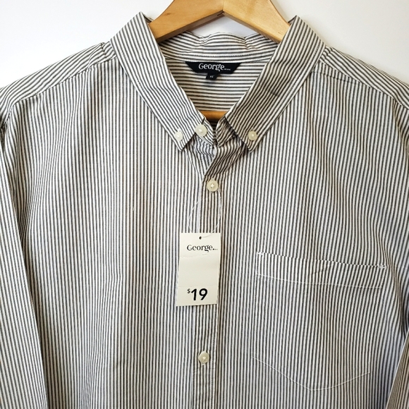 George Brown and White Stripes Poplin Long Sleeves Dress Shirts for Men XL - Picture 7 of 7